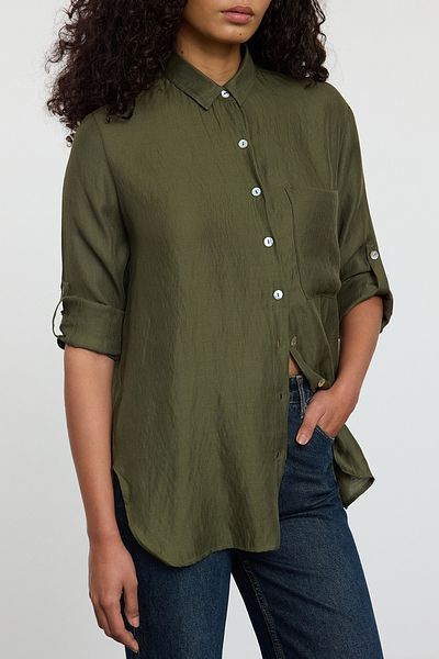 Edit by Trendyol Green Oversize Woven Shirt - Soft Fabric, Feel, Wide Fit Tedaw25Go00056