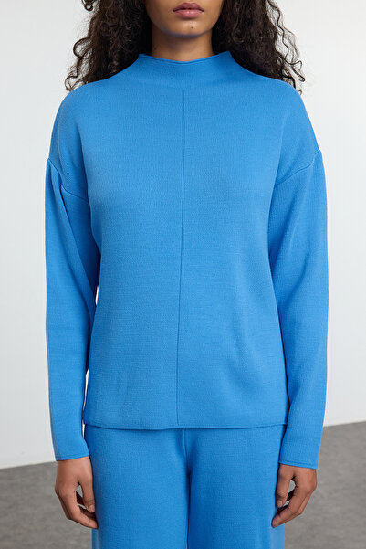 Trendyol Collection Modrý úpletový komplet s vysokým límcem - spodní a horní díl TWOAW21AU0060