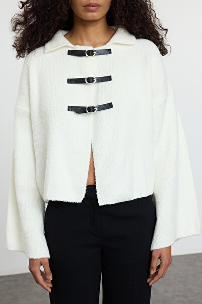 Trendyol Collection Ecru Soft Texture Coat Look Dzianinowy kardigan TWOAW25HI00100