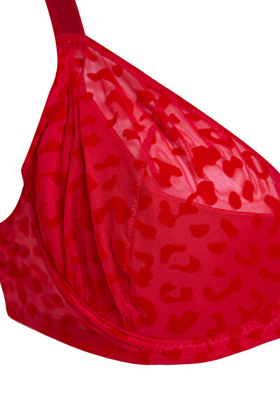 Trendyol Curve Rotes Samt-Unterwäsche-Set mit Leopardenmuster und hoher Taille in Übergröße – TBBAW25DG00001