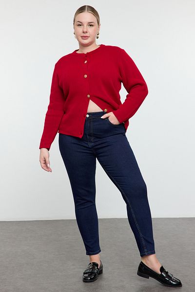 Trendyol Curve Dunkelblaue, dehnbare Skinny-Jeans mit hoher Taille TBBSS22JE0075
