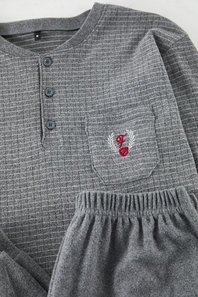 Edit by Trendyol Men's Gray Striped Knitted Men's Pajamas Set Tedaw25Pt00005