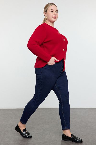 Trendyol Curve Dunkelblaue, dehnbare Skinny-Jeans mit hoher Taille TBBSS22JE0075