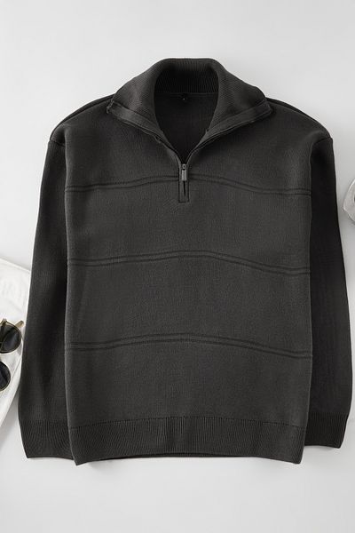 Trendyol Collection Smoked Oversize Zip Collar Plain Knitwear Sweater Tmnaw25Kz00080