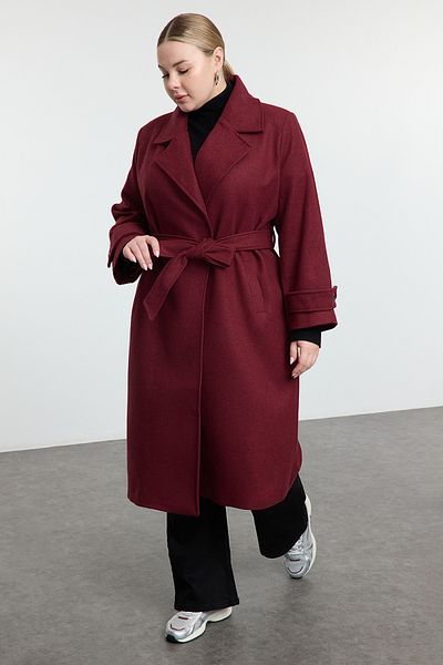Trendyol Curve Palton lung din amestec de lână, cu croială obișnuită, cu guler larg TBBAW25DD00011