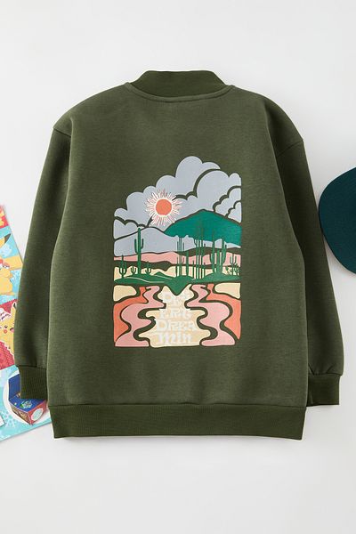 TRENDYOLKIDS Πλεκτό φούτερ για αγόρι χακί - με φερμουάρ και στάμπα στην πλάτη TKDAW25SW00134