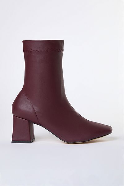 TRENDYOL SHOES Burgundy Stretch Zippered Women's Block Heeled Boots Takaw25Bo00001
