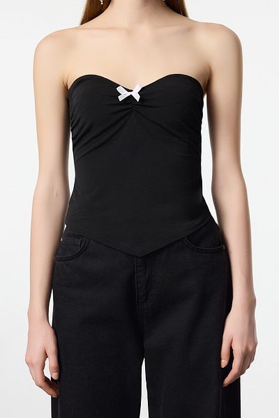 Trendyol Collection Μαύρο φιόγκο Λεπτομερής στράπλες πλεκτή μπλούζα TPRSS25BZ00008