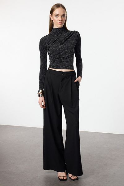 Trendyol Collection Anthrazitfarbene, glitzernde, gestrickte, stilvolle Bluse TPRAW25BZ00050