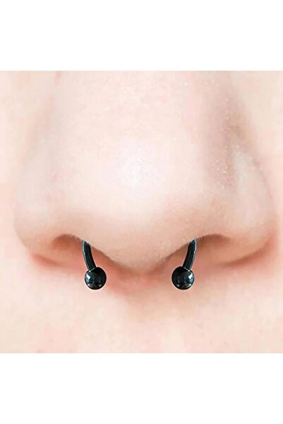 666 Burun Ucu Mıknatıslı Küpe Siyah Renk Fake Septum Piercing Yuvarlak Sivri ...