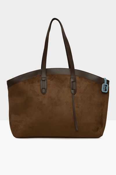 Bagmori Brown Women's Leather Garnished Large Suede Tote Bag m 000008549