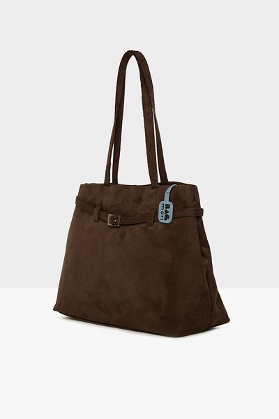 Bagmori Brown Women's Side Belt Detailed Suede Large Tote Bag m 000008557