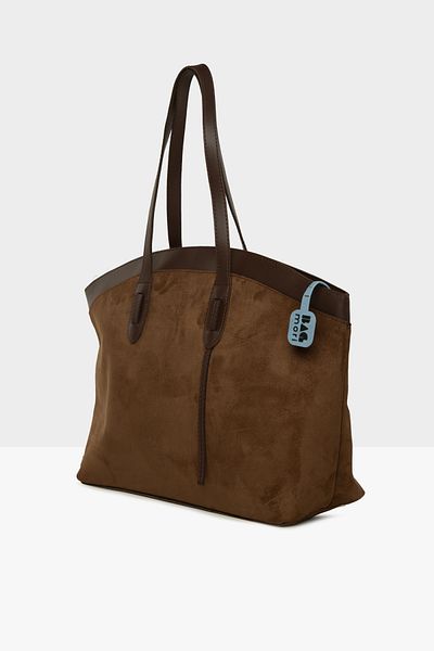 Bagmori Brown Women's Leather Garnished Large Suede Tote Bag m 000008549