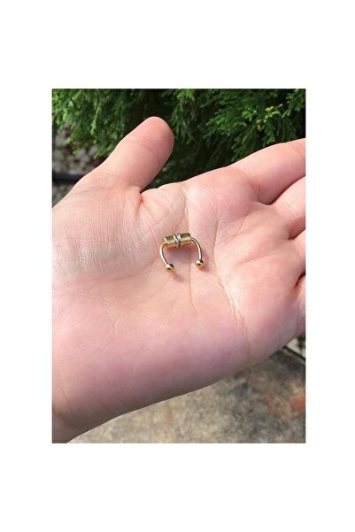 Market666 Altın Rengi Burun Ucu Mıknatıslı Küpe Fake Septum Piercing Yuvarlak Sivri Deliksiz