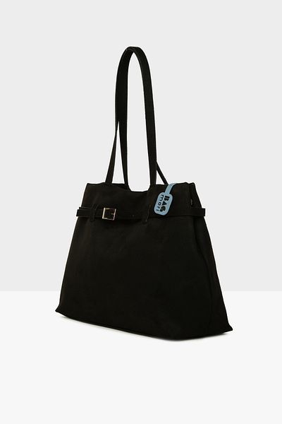 Bagmori Women's Black Suede Large Tote Bag with Side Belt Detail m 000008557