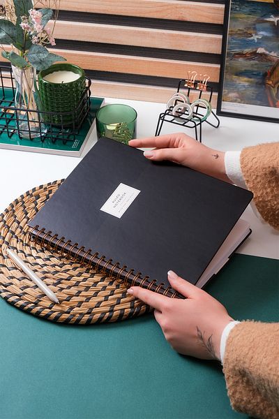 PAPERORA Spiral Notepad with Black Lines - 20X28, Hard Cover and Elastic