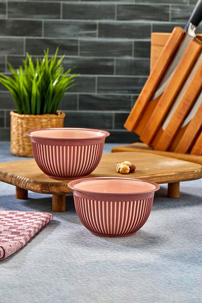 Milenay Set of Two 450ml Mini Size Multi-Purpose Stripe Pattern Bowl, Modern Design, Breakfast Nut Bowl