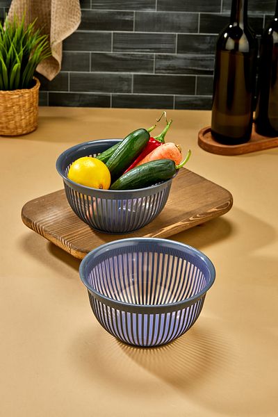 Milenay 1.6Lt Medium Size Set of Two - Striped Modern Design, Fruit and Vegetable Salad Bowl