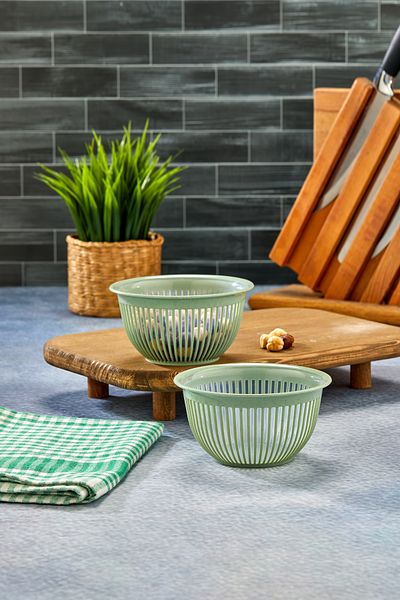 Milenay Set of Two 450ml Mini Size Multi-Purpose Stripe Pattern Bowl, Modern Design, Breakfast Nut Bowl