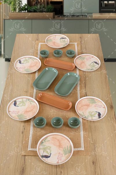 Keramika Peacock Nordic - 16 Piece Breakfast Set for 6 People
