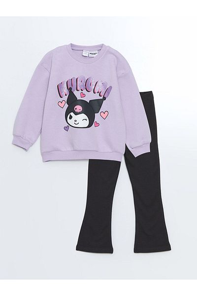 LC Waikiki Lcw Crew Neck Printed Girls Sweatshirt and Leggings Pants 2-Piece Fast Fashion