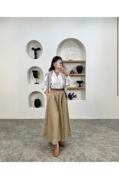 nizzell Fusta lungă din gabardină cu buzunare și talie elastică mărime standard