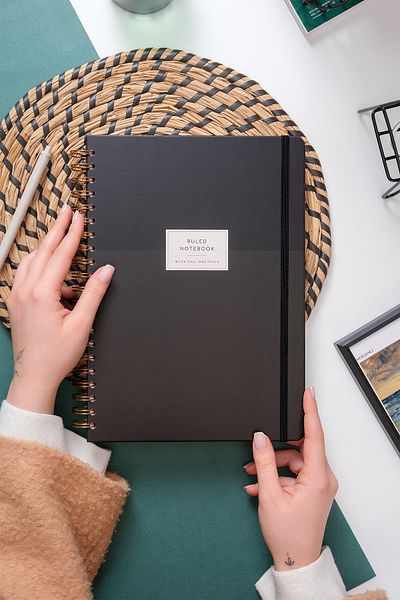 PAPERORA Spiral Notepad with Black Lines - 20X28, Hard Cover and Elastic