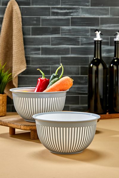 Milenay 1.6Lt Medium Size Set of Two - Striped Modern Design, Fruit and Vegetable Salad Bowl