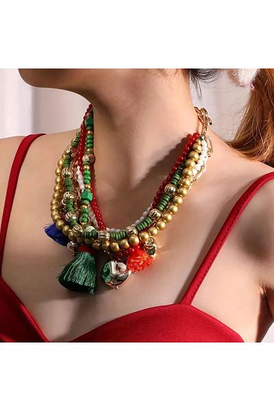Store New Year's Themed Boho Style Multilayer Tassel Necklace