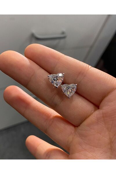 Crystal Diamond Zirconia Kaliteli, 3 karat kalp tektaş küpe
