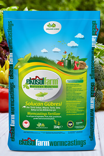 EkosolFarm %100 Solucan Gübresi 25 Kg (50 Litre) Katı Toz Organik Gübre – Saksı, Bahçe, Ağaç ve Çim