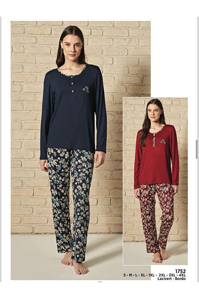 Feyza Pijama Set pijama din bumbac pieptănat drapat Burgundy Pijadore