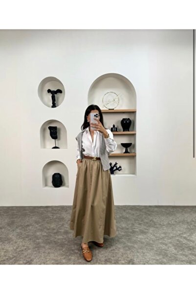 nizzell Fusta lungă din gabardină cu buzunare și talie elastică mărime standard