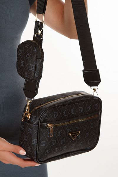 Adelina Bags Geantă de umăr pentru femei cu curea în cruce neagră - cu portofel