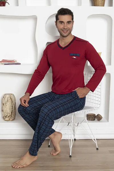 Farya Home Dreamy Plaid Long Sleeve V-Neck Men's Pajama Set with Pockets