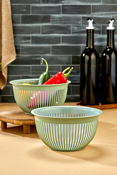 Milenay 1.6Lt Medium Size Set of Two - Striped Modern Design, Fruit and Vegetable Salad Bowl