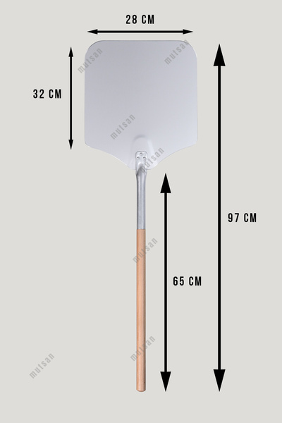 Mutsan Alüminyum Pizza Fırın Küreği (28 Cm) - Pizza Küreği Alüminyum 28 Cm - 65 cm Ahşap Saplı