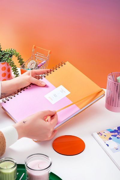 PAPERORA Pink Striped 20X28 Spiral Notepad - Hard Cover and Elastic