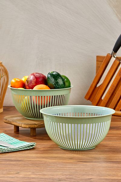 Milenay 3.6Lt Large Size Set of Two - Striped Modern Design Fruit, Vegetable and Salad Bowl