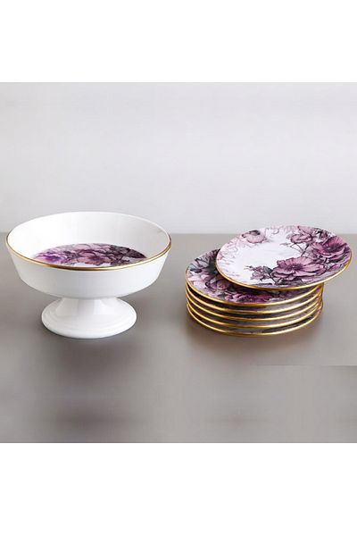Pinkev Ceramic Cake and Standing Presentation Plate Set