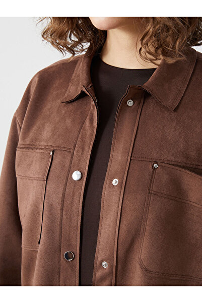 LC Waikiki Gömlek Yaka Kadın Süet Görünümlü Ceket LCW Vision