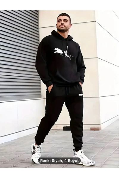 NEW TRENDY COLLECTİON Unisex súprava pohodlnej mikiny a teplákov s kapucňou - Trend Print Custom Graphic Design