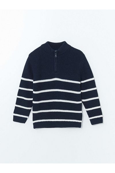 LC Waikiki Lcw Baby Navy Blue Stand Collar Boy's Knitwear Sweater