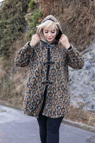 Şans Plus Size Leo Leopard Print Hooded Coat - Unlined 65N38664