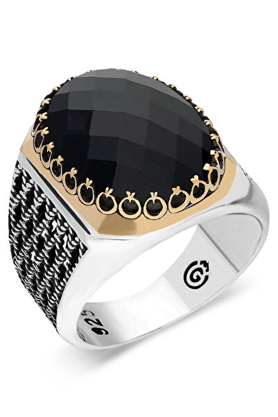OTTOTESBİH Siyah Zirkon Taşlı Yüzük Erkek Yüzük Erkek Gümüş Yüzük
