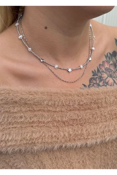 takıtarzım قلادة على شكل نجمة على شكل قلب مكونة من 2 قلادة فضية