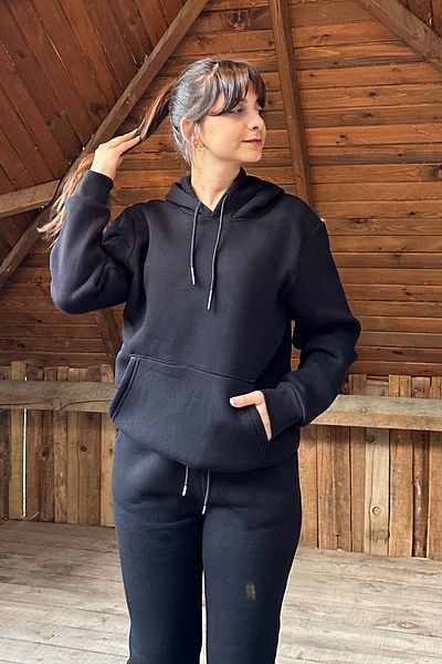OXVİN Women's Kangaroo Pocket Hooded 3-Thread Puff Soft (Fleece Inside) Sweatshirt - Oversize Original Mold