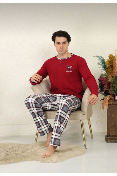 Free Beka Long Sleeve Plaid Patterned Men's Pajama Set with Six Checks Cotton and Comfortable Fabric