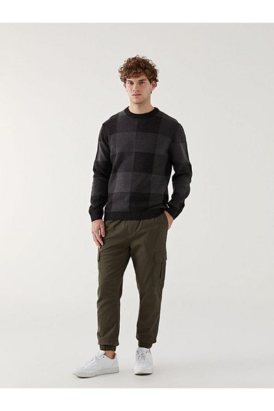 LC Waikiki Crew Neck Long Sleeve Plaid Men's Knitwear Sweater