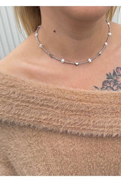 takıtarzım Silver Dore Heart Star Women's Necklace